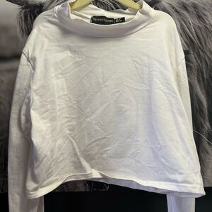 PrettyLittleThing White Cropped Mock Neck Long Sleeve Top
